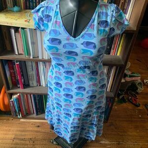 Fresh Produce XS fish print tulip sleeve fit & flare knit dress